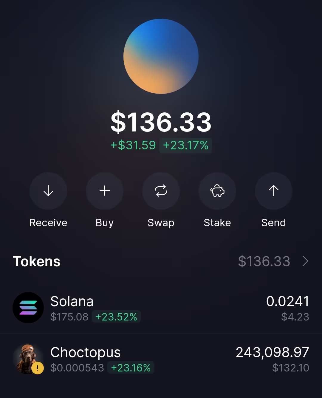 Solflare wallet mockup screen